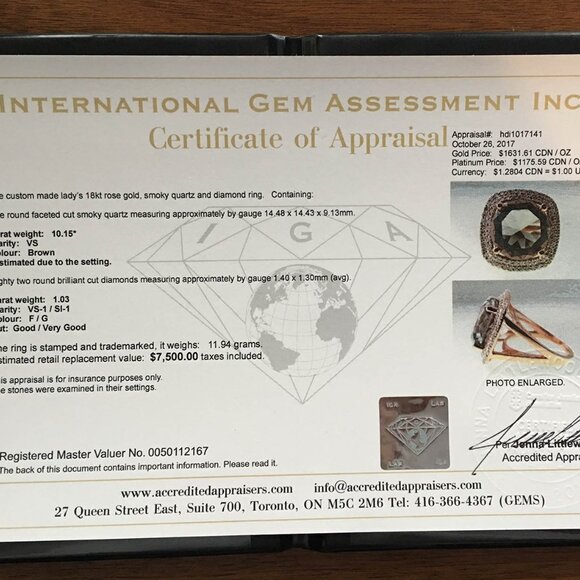 Gorgeous 18K Rose Gold Smoky Quartz and Diamond Ring. Over 1CT in Diamonds! - Picture 8 of 10